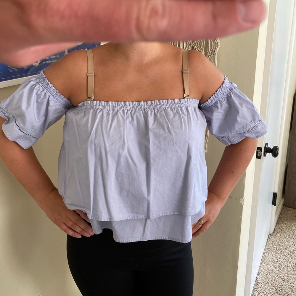 Ruffle sleeve top. Blue. Stella Luce. Medium